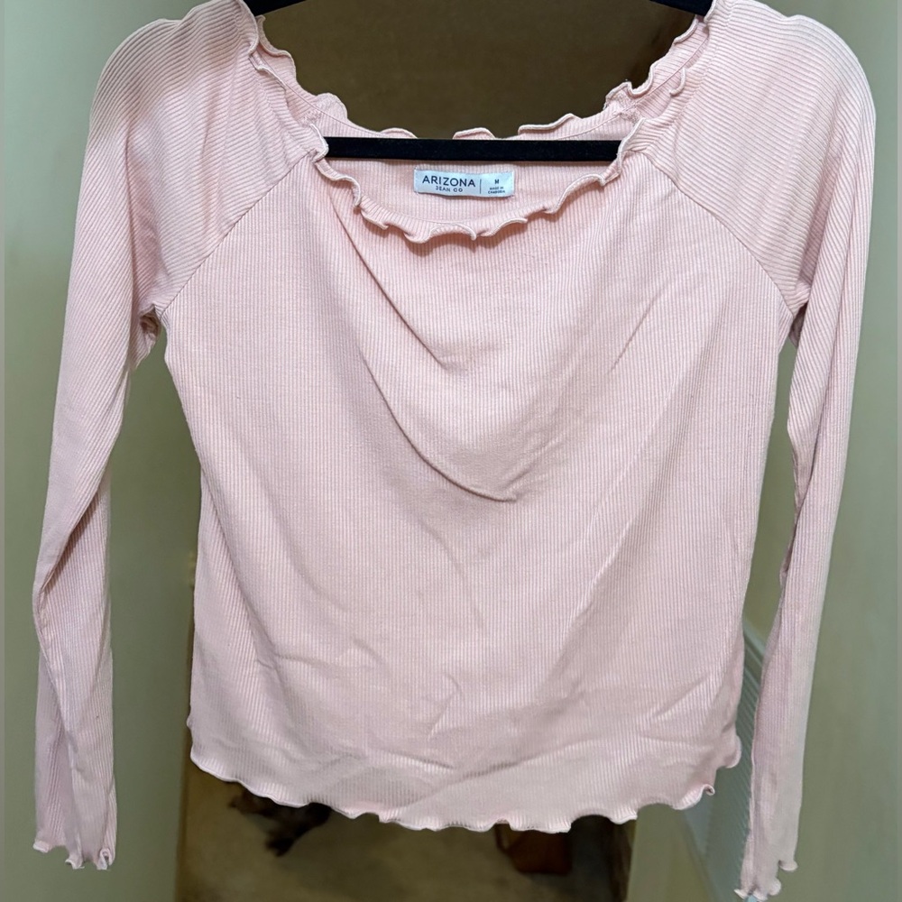 Arizona Jean Company Light Pink Ruffle Long Sleeve Cropped Top